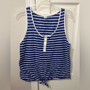 Old Navy Women's Size M Blue White Striped Tank Top Tie Front Beach Casual Shirt